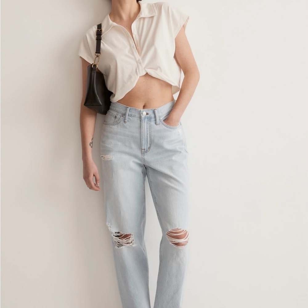 Madewell Wrightlane Wash Distressed Boyfriend Jeans Relaxed Fit
